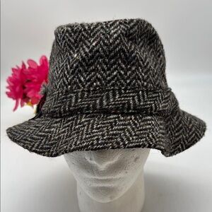 Hannah Hats Label Black Gray Wool Hat Made in Donegal Ireland